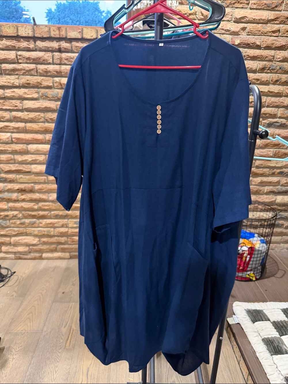 Amazon Navy Button-Front Tunic Dress with Pockets